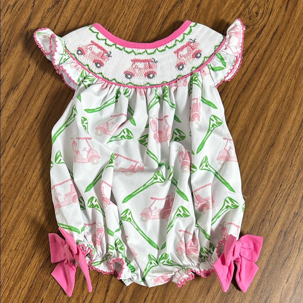 NWOT- Smocked Pink Golf Cart Bubble - Picture 2 of 8